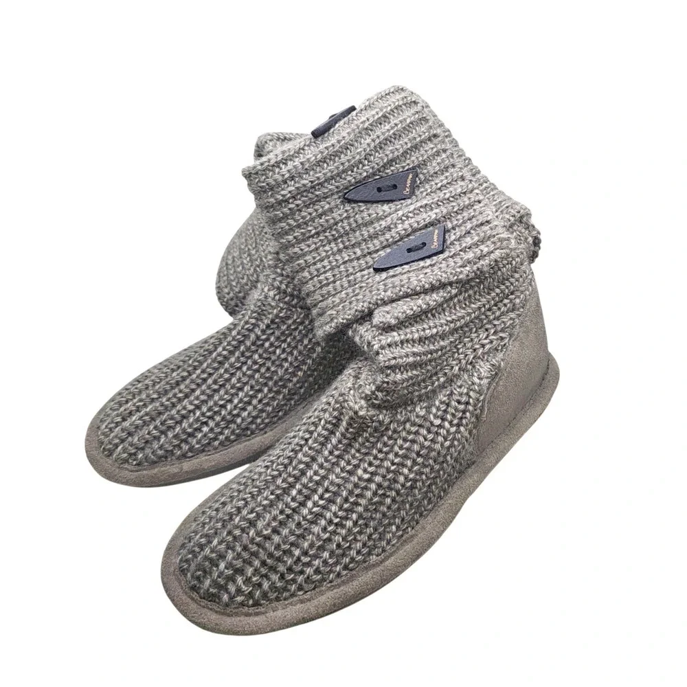 Bearpaw Knit Tall Grey Toggle Button Boots Women 6 Suede Trim Wool Blend Lining